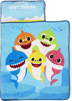 NoJo Baby Shark Toddler Nap Mat - Includes Removable Pillow and Attached Fleece Blanket