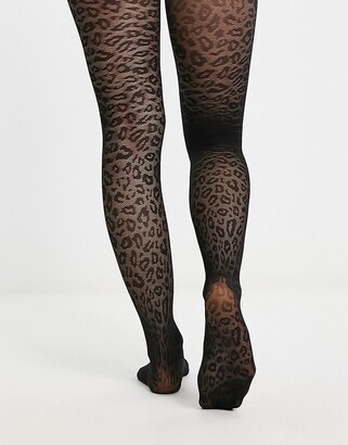 ASOS DESIGN 30 denier fishnet leopard print tight in black