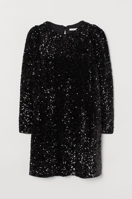 H&M Puff-sleeved Dress - Black
