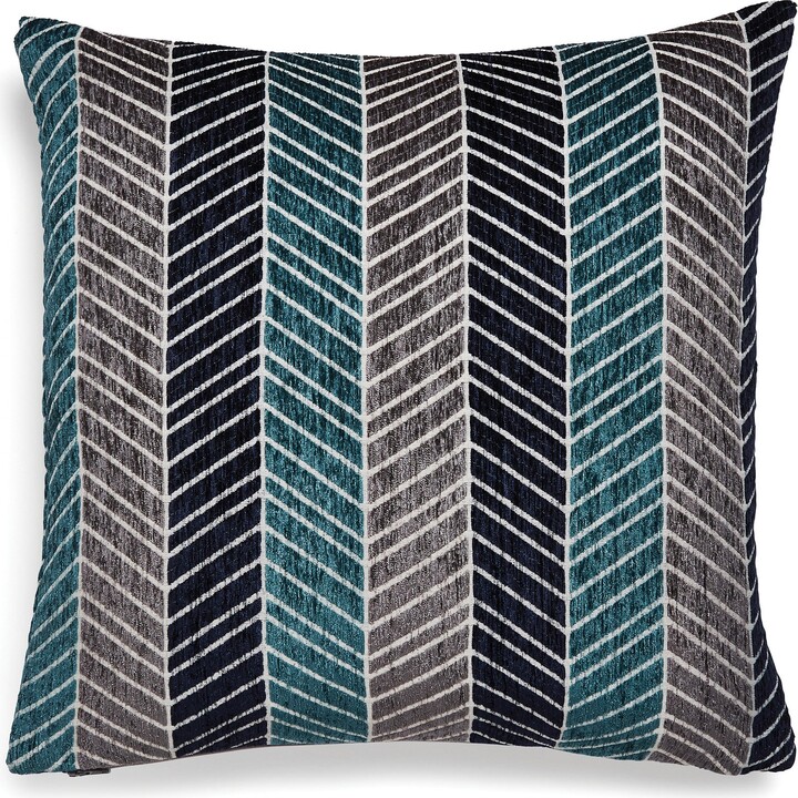 Dunelm Chevron Chenille Cushion Teal Blue, Black and Grey ShopStyle