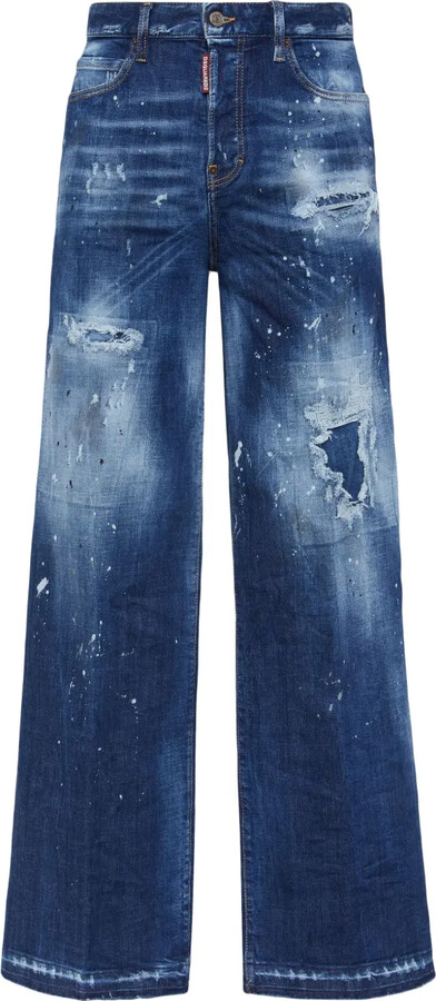 DSQUARED2 Ripped Wide-Leg Jeans - ShopStyle