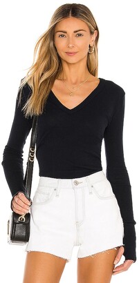 Enza Costa Cashmere Cuffed V Neck Long Sleeve Tee