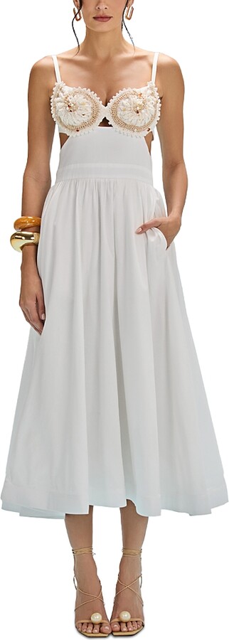 PatBO Seaweed Shell Embroidered Midi Dress