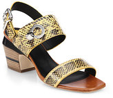 Thumbnail for your product : Fendi Cara Snake-Embossed Leather Block-Heel Sandals