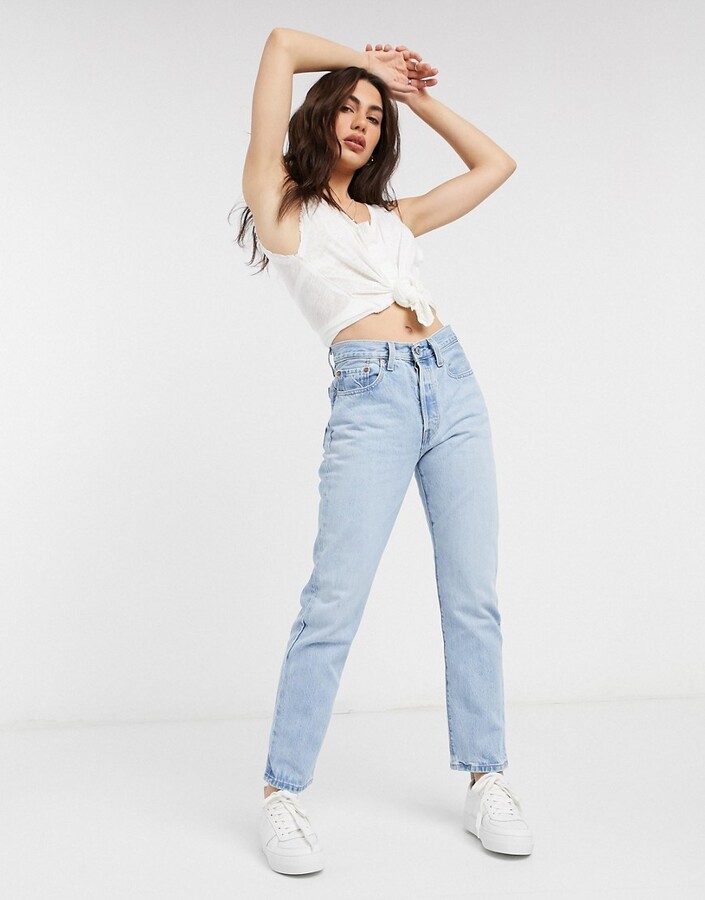 Levi's 501 high rise straight leg crop jeans in light was blue - ShopStyle