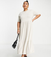 Thumbnail for your product : ASOS DESIGN Curve tiered smock t-shirt midi dress in stone