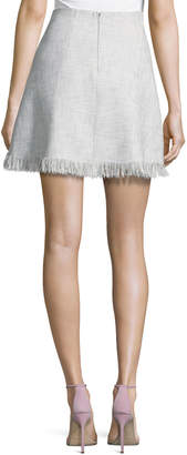 Rebecca Taylor Fringe-Hem A-Line Suiting Skirt, Gray Multicolor