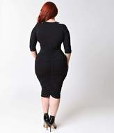 Thumbnail for your product : Kiyonna Plus Size Black Half Sleeve Riveting Ruched Dress