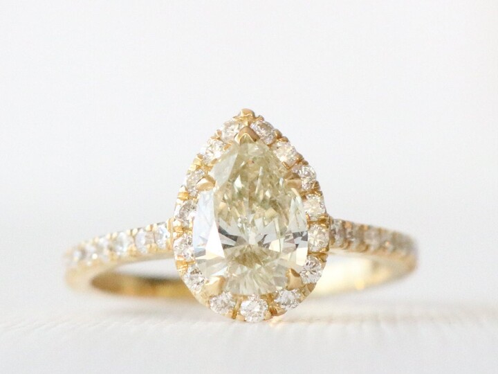Etsy Pear Champagne Diamond Halo Ring 18K Yellow Gold Engagement Ring