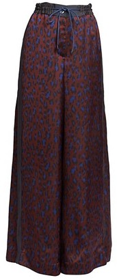 Sacai Satin Leopard-Print Wide Leg Pants
