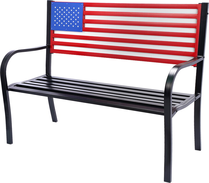 Backyard Expressions Metal American Flag Patio/Garden Outdoor Bench - Red/White/Blue