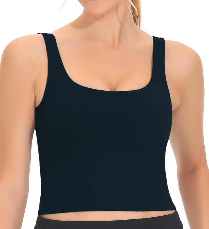 THE GYM PEOPLE Women's Square Neck Longline Sports Bra Workout Removable  Padded Yoga Crop Tank Tops - ShopStyle