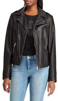Lauren Ralph Lauren Plus Tumbled Leather Moto Jacket