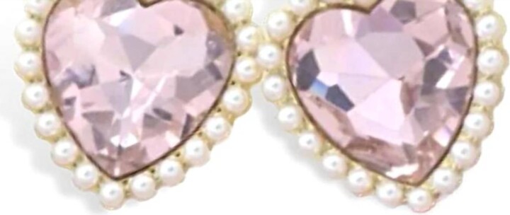 Brianna Cannon Crystal And Pearl Heart Studs In Light Pink