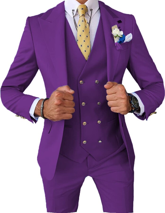 Aesido Men's Suits Regular Fit 3 Pieces Double Breasted Prom Tuxedos