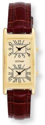 Gotham Men's -Tone Dual Time Zone Leather Strap Watch # GWC15090GC