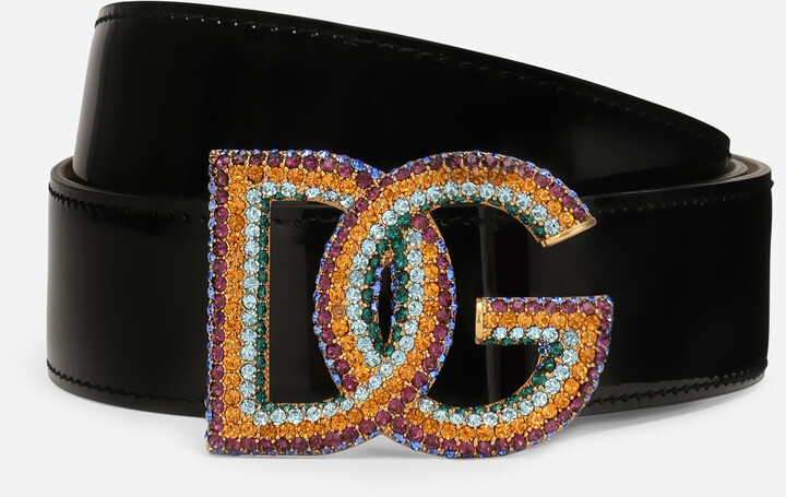 Dolce & Gabbana Polished calfskin belt with crystal logo - ShopStyle