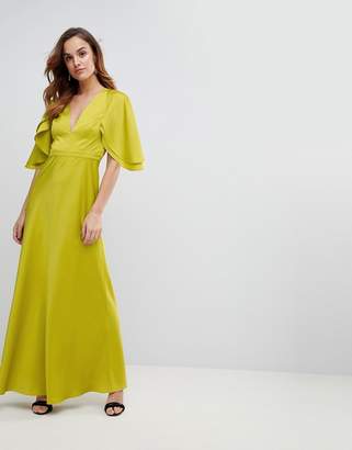 ASOS Design DESIGN maxi dress in satin with flutter sleeve