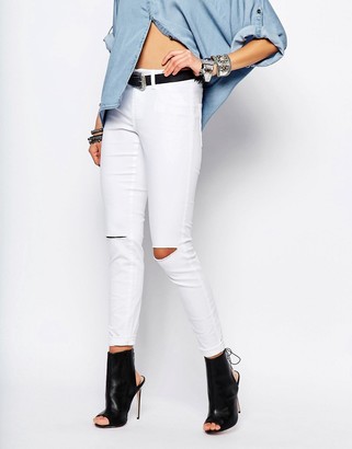 Noisy May Devil High Waist Skinny Jeans With Slit Knees
