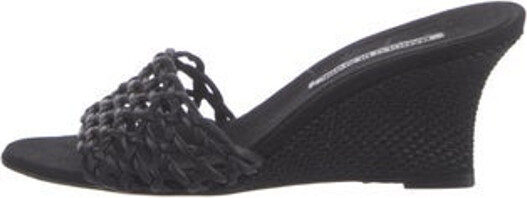 Manolo Blahnik Slides Black Braided Accents Multistrap Includes Dust Bag