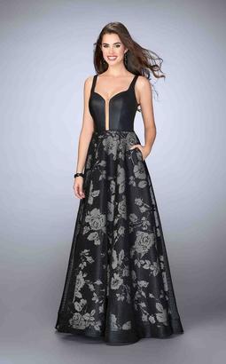 La Femme Fancy Sweetheart Floral Print Long A-Line Evening Gown 24114