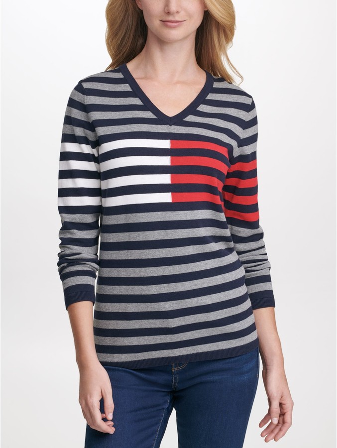 Tommy Hilfiger Essential Stripe V-Neck Sweater - ShopStyle