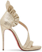 Christian Louboutin - Colankle 120 Ruffled Metallic Cracked-leather Sandals - Gold