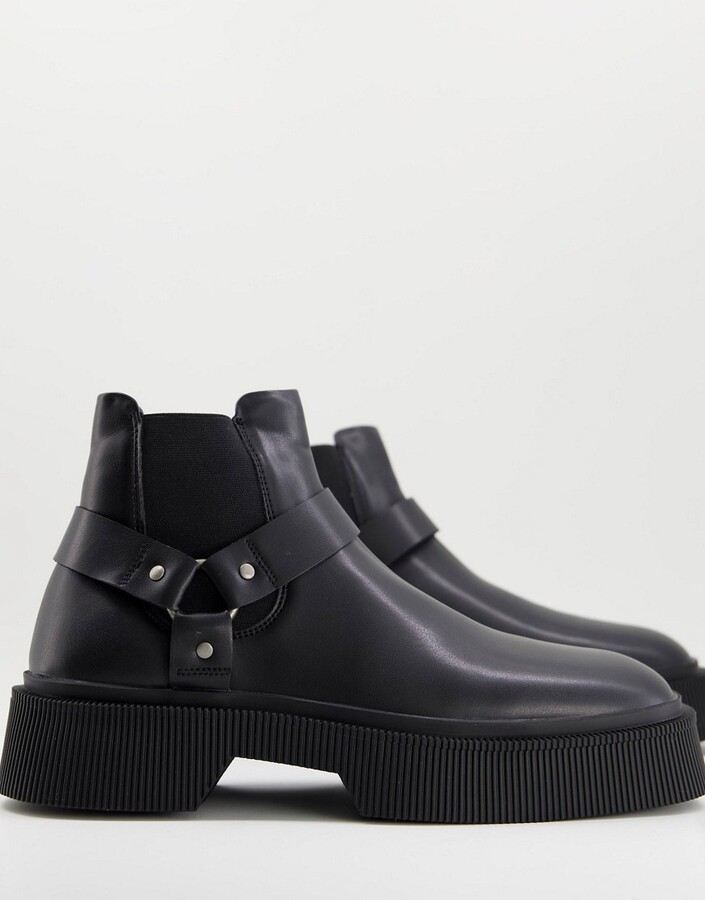 Bershka chunky chelsea boot with buckle in black ShopStyle