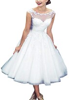 Thumbnail for your product : ynqnfs Women's Elegant Sheer Vintage Short Lace Wedding Dress for Women White