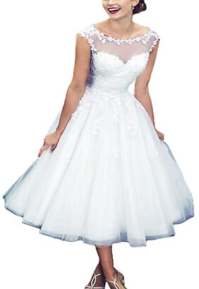 ynqnfs Women's Elegant Sheer Vintage Short Lace Wedding Dress for Women White