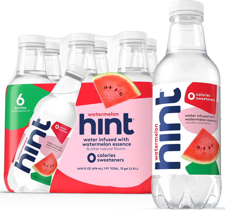 Hint Bottled Water, Watermelon - Purified Water Beverages with Zero Calories, Natural Flavors, and Sugar Free - 16 Fl Oz (Pack of 6)