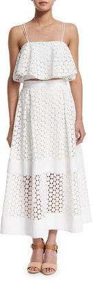 Nicholas Geometric-Lace Ball Skirt, White