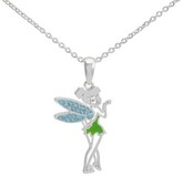 Thumbnail for your product : Disney Silver- Plated Tinkerbell Pendant with Blue Crystal Accent- Multicolor (18")