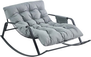 Ebern Designs Rocking Chair With Extra-Wide Technical Leather Upholstered Gliding Chair Boucle Reclining Chair