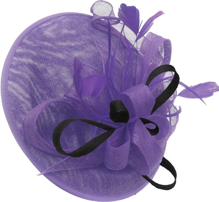 Caprilite Purple and Black Sinamay Big Disc Saucer Fascinator Hat for