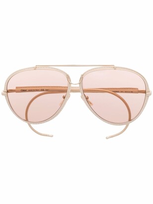 Chloé Sunglasses Edith pilot-frame leather-trim sunglasses