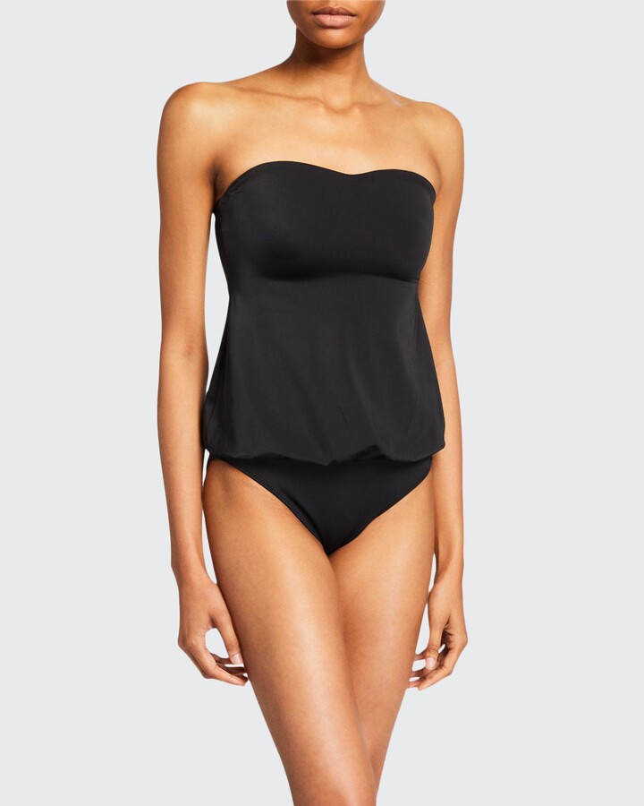 black strapless bathing suit