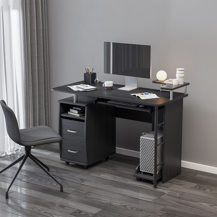 GEROJO Black Solid Wood Computer Desk with Multiple Shelves, File