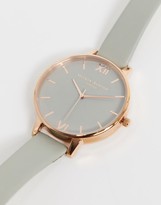 Thumbnail for your product : Olivia Burton large dial leather watch in grey and rose gold