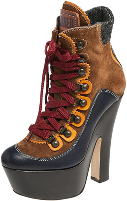 DSQUARED2 Brown/Navy Blue Lace Up Ankle Boots Size 36 - ShopStyle