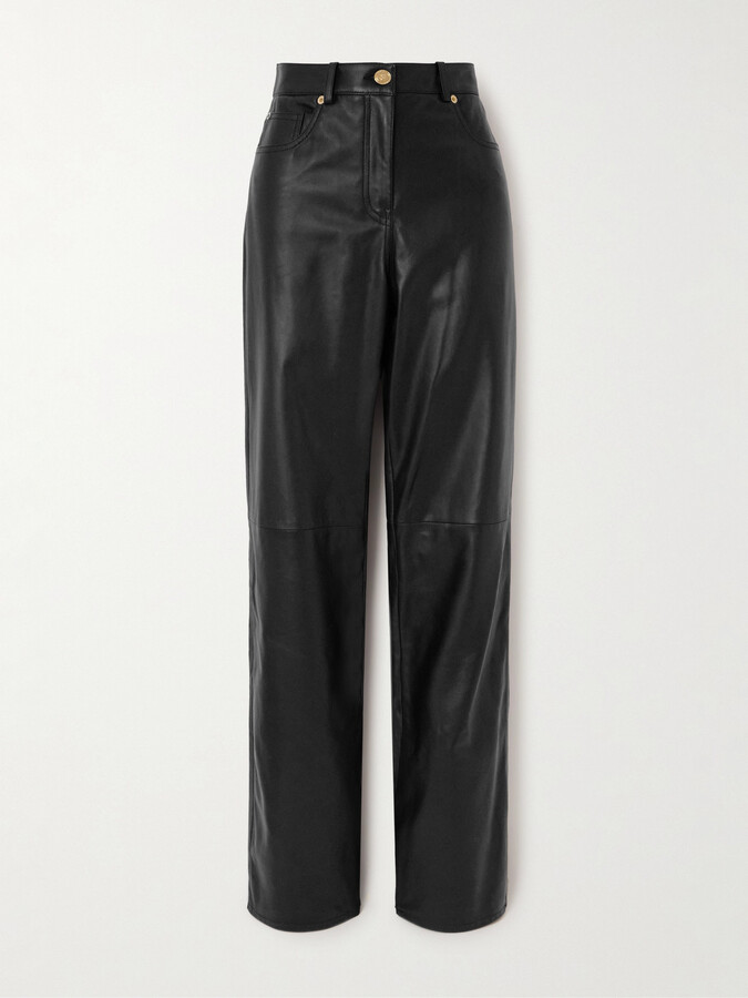 Versace Leather Straight-leg Pants - Black