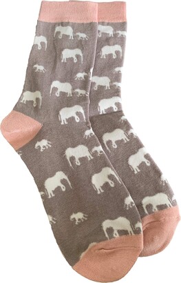 Purple Possum® Socks Elephant Print Ladies Elephants Soft Bamboo Cotton Blend Grey Pink Sock Gift Idea 1 pair shoe size 4 to 7