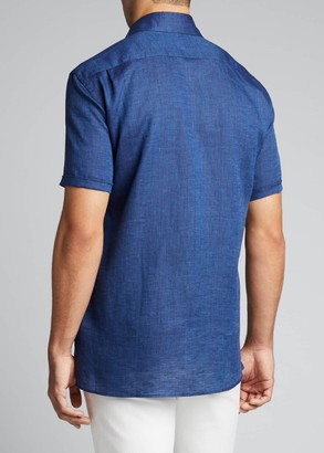 Ermenegildo Zegna Men's Solid Linen Short-Sleeve Regular-Fit Sport Shirt