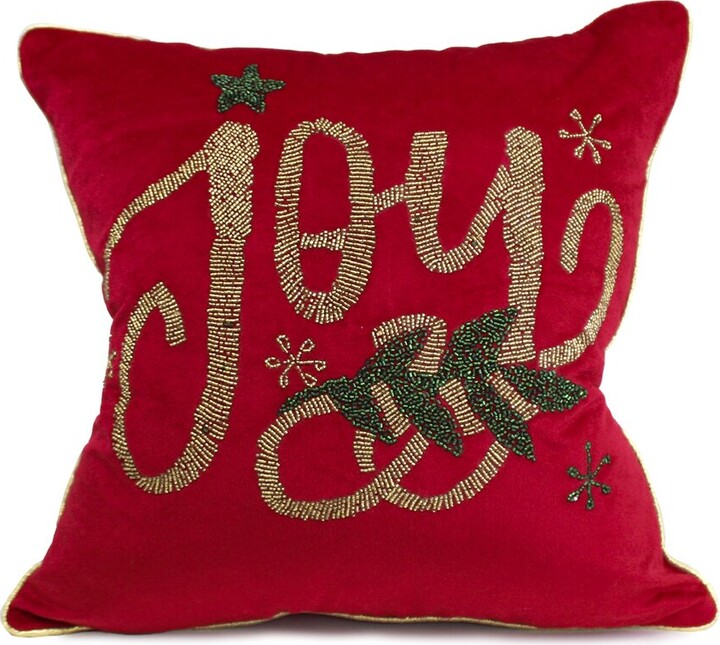 Harkaari Velvet Hand Beaded Holiday Joy Pillow ShopStyle