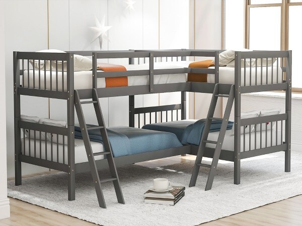 EPOCH VENTS TwinSizeL-ShapedBunkBedwithLadderforBedroom