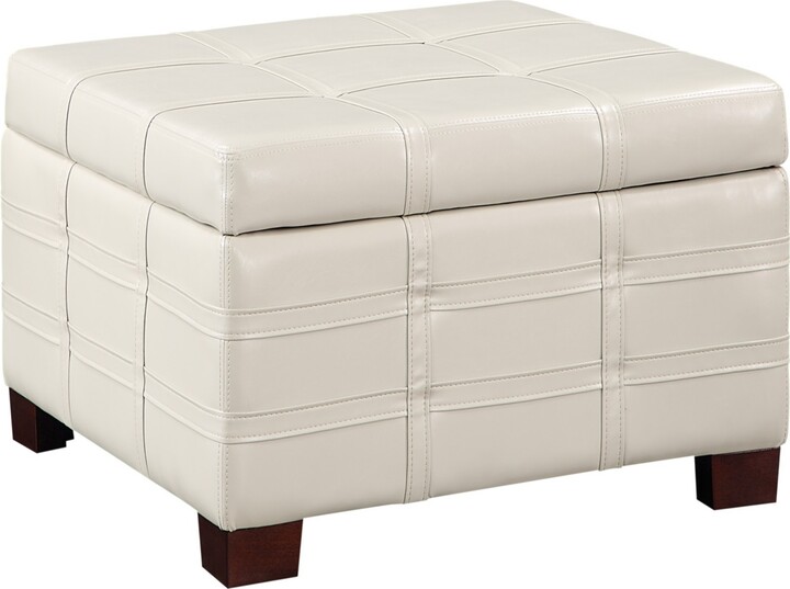 Office Star Detour Strap 29.75" Square Storage Ottoman in Cream Faux Leather Upholstery and Wood