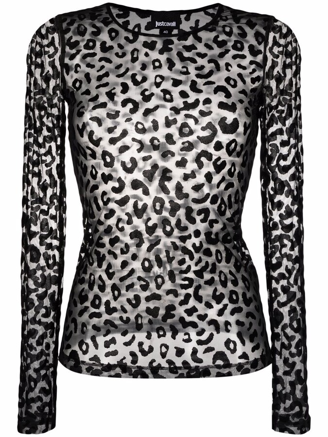 Just Cavalli Leopard Mesh-Sleeve Top - ShopStyle