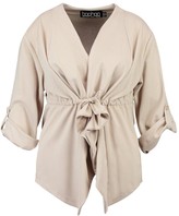 Thumbnail for your product : boohoo Plus Waterfall Drawstring Waist Duster Jacket