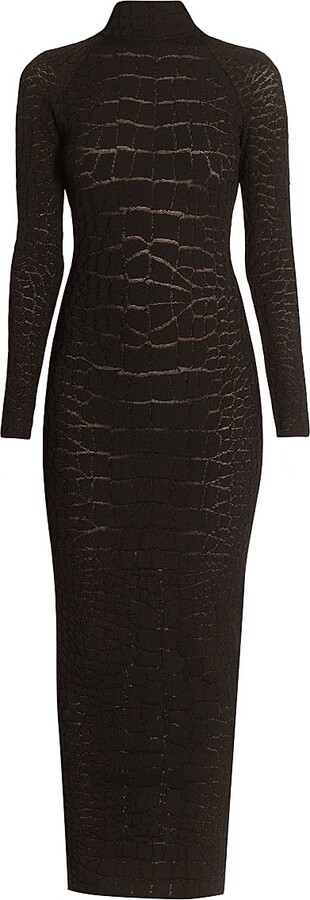 Balmain Women's Croc-Effect Knit Open-Back Maxi Dress - Noir - Size 4