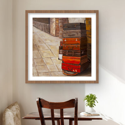 Lark Manor Old Traveling Suitcases - Framed Matted Print for Home Decor